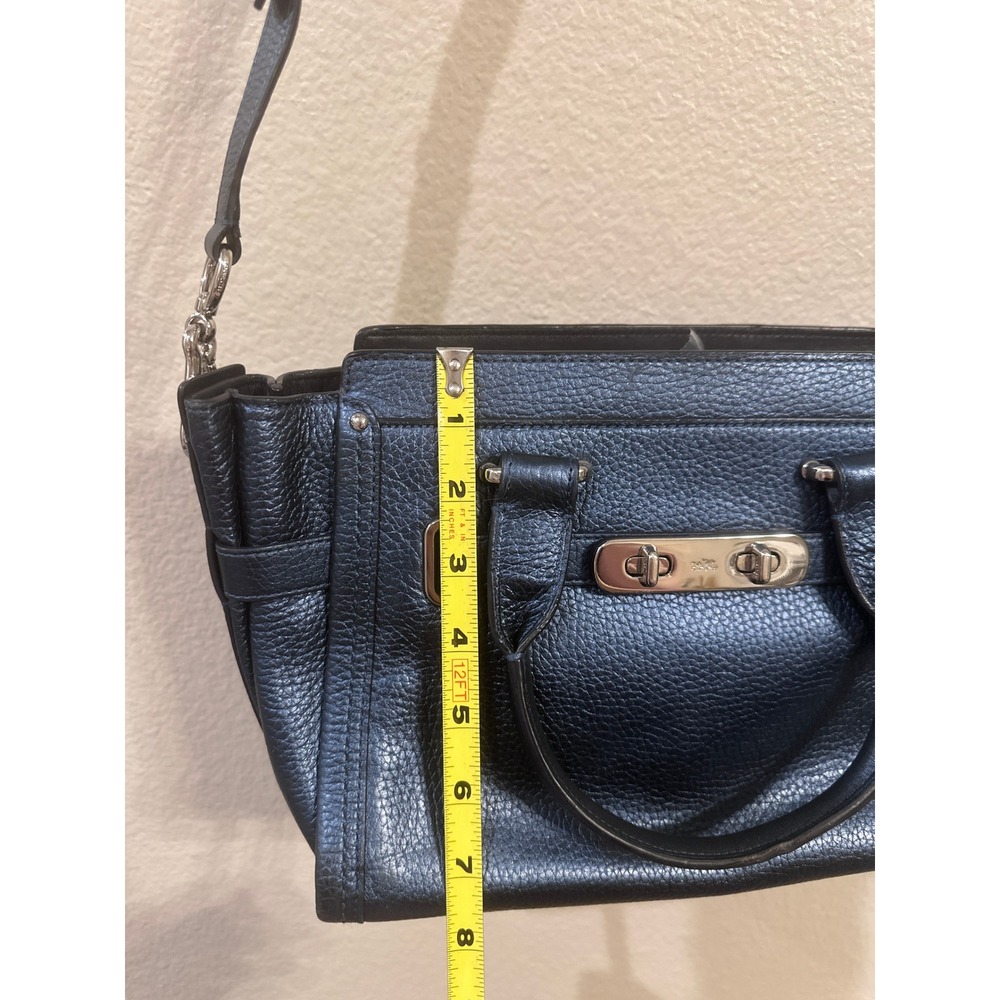 VINTAGE Coach Navy Leather Satchel Handbag Shoulder Bag Silver Tone Hardware‎ - Picture 3 of 10